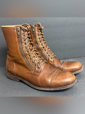 Frye Tyler Mens Size 10.5 D Double Zip Lace Up Brown Leather Boots